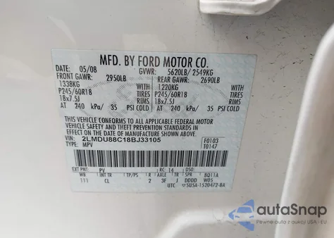 2008 Lincoln Mkx из США, поврежденный, VIN 2LMDU88C18BJ33105